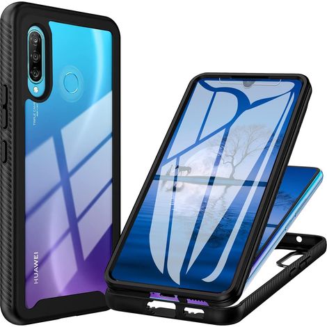 Coque pour Huawei P30 Lite Antichoc Housse avec Protège-écran Cover 360° Protection Etui Robuste Double Face Transparent Bumper Case Intégrale Coque pour Huawei P30 Lite /P30 Lite New Edition - Noir (1/5)