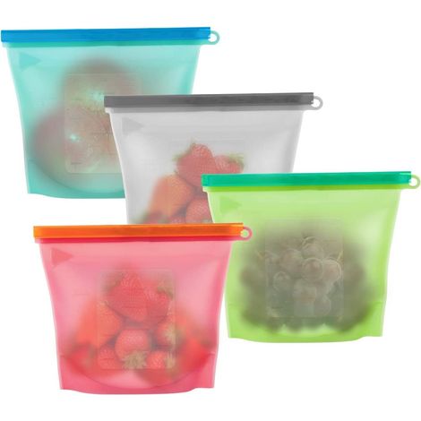 4 Sachets de conservation en silicone, joints hermétiques, résistants -50°C à 250°C, pour congélateur micro-ondes (1/5)
