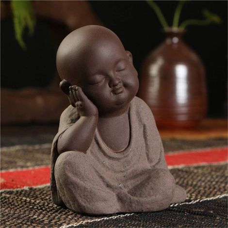 Statues de Bouddha, petit moine, figurine artisanale en céramique couleur sable, sculpture, décoration de bureau Feng Shui en grès, sculpture, artisanat, décoration, textiles de maison, ornements, D (1/3)