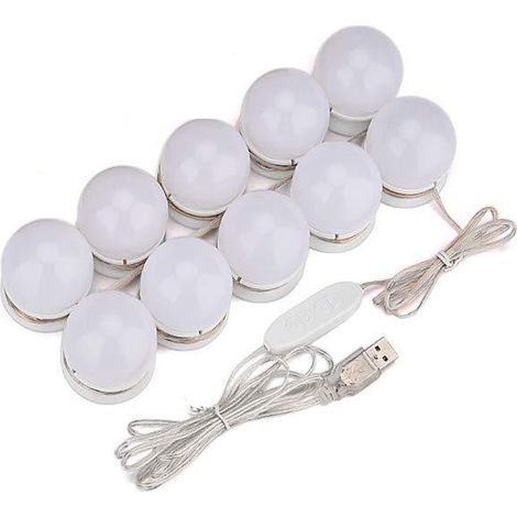 Lampe De Maquillage - 10 LED Réglables - 3 Modes De Lumière Et 10 Niveaux De Luminosité - Pour Miroir De Salle De Bain Ou Table De Maquillage - 1 Pièce (1/5)