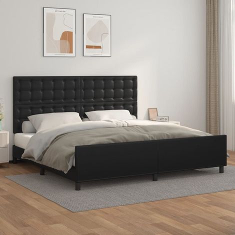 Cadre De Lit Moderne: King Size - avec tĂŞte de lit - Lit Double - Noir 200x200 cm Similicuir Chic-573390