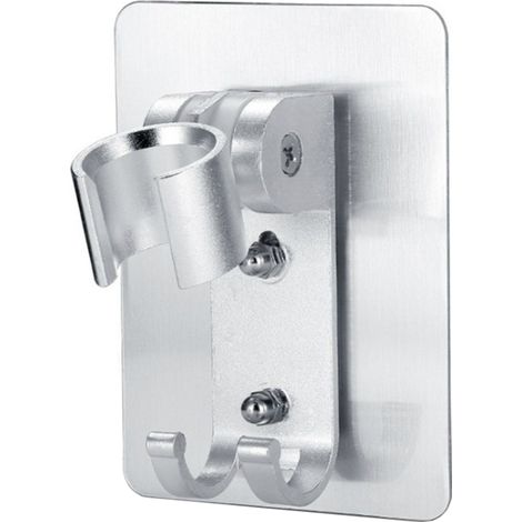 Soporte ajustable para cabezal de ducha, fijación a la pared con adhesivo potente, con 2 ganchos para colgar, no requiere taladrar.