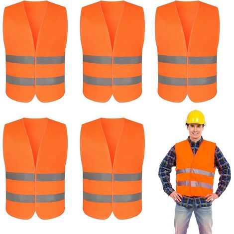 Lot de 5 Gilets de Sécurité Haute Visibilité Orange Fluo 360° (1/5)