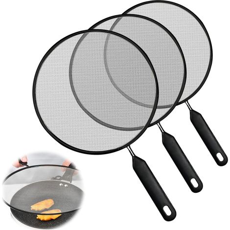 3 Pieces Stainless Steel Splash Proof Sieve with Handle, Proof Lid for Frying Pans, 21cm 25cm 29cm Diameter, Frying Pan Proof Lid (1/5)