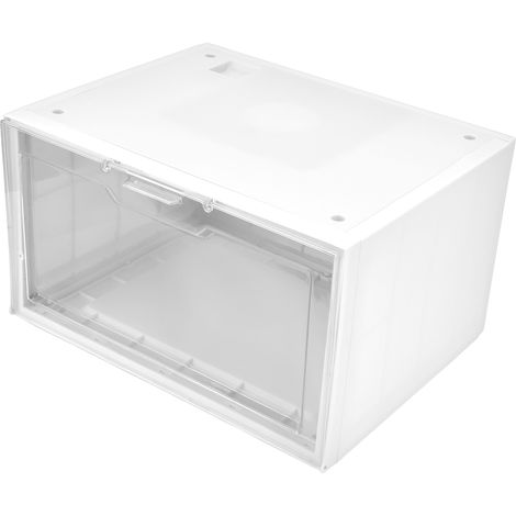 Boîte à chaussures LED à commande vocale, porte transparente, empilable, présentoir de rangement pour baskets, idéale pour la maison ou les magasins (blanche).