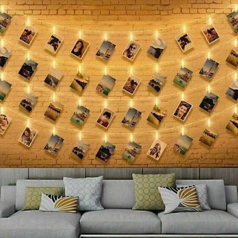 Guirlande lumineuse photo - 6 m, 40 LED, fonctionne sur piles, idéale pour l'intérieur et les chambres - Mur photo pour souvenirs, fêtes, décoration et mariages (blanc chaud) (1/4)