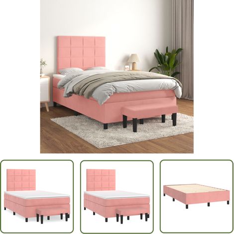 The Living Store Sommier à lattes de lit avec matelas Rose 120x200 cm Velours - Lit Plateforme - Lit Velours - Lit Double - Literie - Chambre À Coucher (1/5)