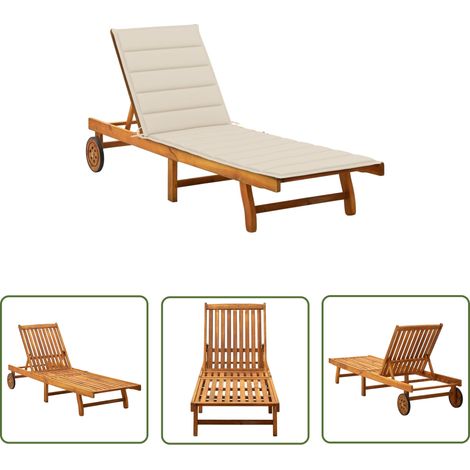 The Living Store Sonnenliege mit Auflage Akazie Massivholz - Holz-Sonnenliege - Gartenliege - Lounge Chair - Akazienholzsitzgelegenheit - Sonnenschirmtisch (1/5)