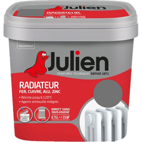 Julien Peinture Radiateur Acrylique, Fer, Cuivre, Alu, Zinc - Direct sans sous-couche - Satin Pierre De Lave 0,75 L