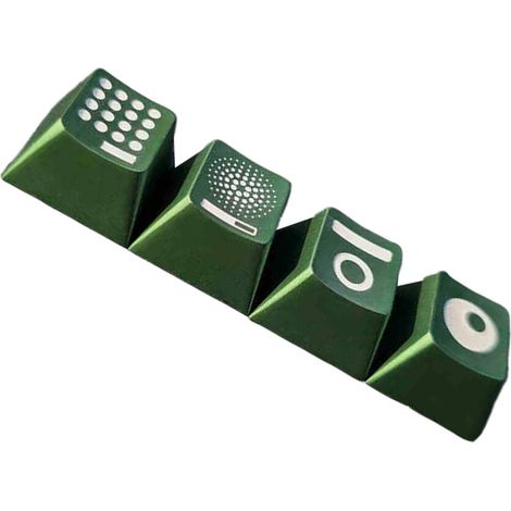 Teclas de aluminio con acabado esmaltado en color verde.