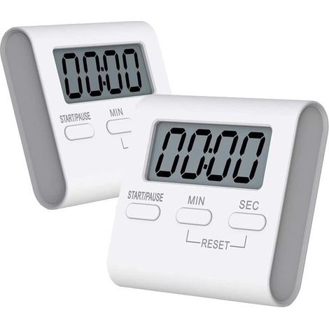 Set di 2 timer digitali da cucina per cucinare e cuocere al forno, con allarme sonoro, cifre grandi, colore bianco. (1/5)