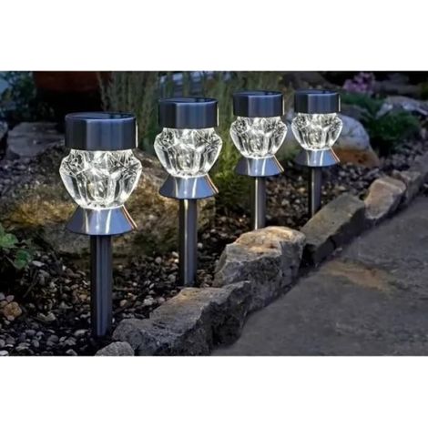 Balise Solaire - Verre Cristal - Fonction Double Blanc/Changements de Couleur - Pour Jardin Patio Terrasse - Pack de 4
