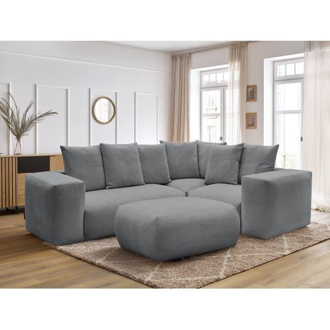 BOBOCHIC - Canapé d'angle fixe modulable VOLTAIRE avec 1 chauffeuse 2 places, 1 angle et 1 chauffeuse 1 place tissu chiné avec pouf Angle droit  Gris foncé (1/5)
