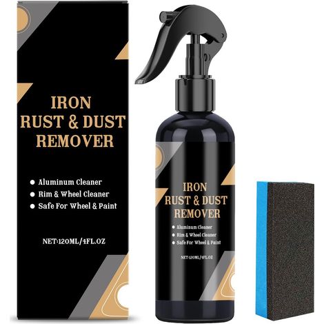 Felgen-Rostentferner-Spray reinigt schonend Rostflecken auf Metall, ohne den Glanz der Oberfläche zu beeinträchtigen. Geeignet für verschiedene Fahrzeugmodelle. – 120 ml × 1 + Schwamm × 1 -- DE (1/5)