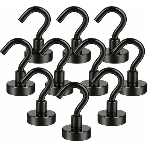 Crochets Magnétiques, 10PCS Crochet Aimanté Néodyme,  16mm Crochet Aimant Puissant, Aimants Super Forts avec Crochets pour Cuisine Casiers de Bureau Aimant de Réfrigérateur (Noir) Sunflower (1/2)