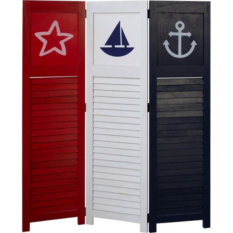 Paravento 3 pannelli tema marino rosso bianco e blu 130x105 cm PAR06075