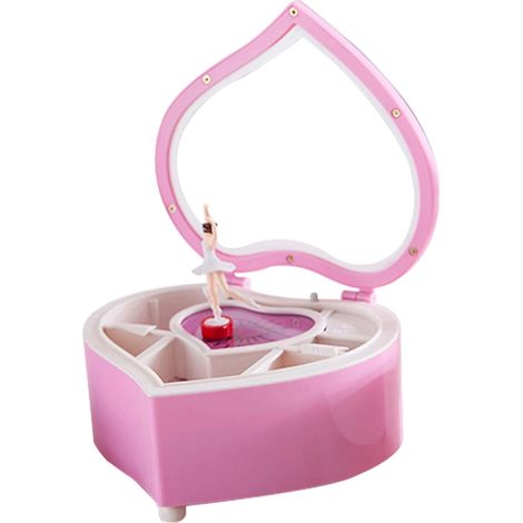 Coffret à bijoux pour filles , rangement en forme de cœur , musique danse enfants avec miroir , figu (1/5)