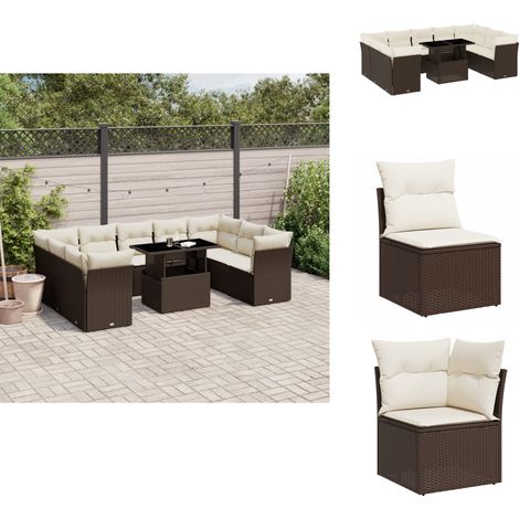 10-tlg. Garten-Sofagarnitur mit Kissen Braun Poly Rattan - Gartenmöbel - Sofagarnitur - Outdoor Möbel - Rattan Gartenmöbel - PE-Rattan (1/5)