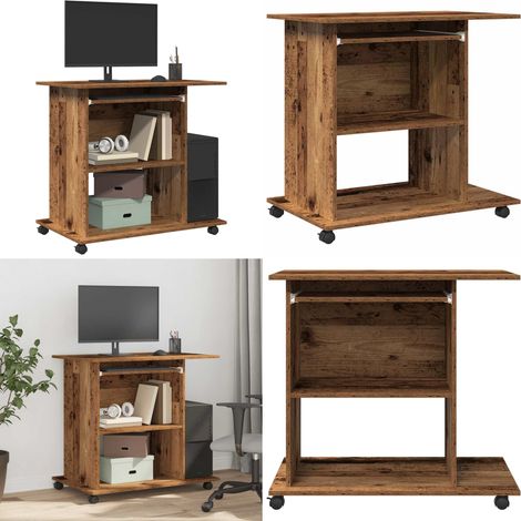 vidaXL Bureau d'ordinateur vieux bois 80x50x75 cm bois d'ingénierie