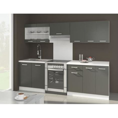 Les Tendances – Cuisine complète linéaire 2m40 – 7 éléments – Gris mat – Structure panneaux de particules – Design contemporain (1/5)