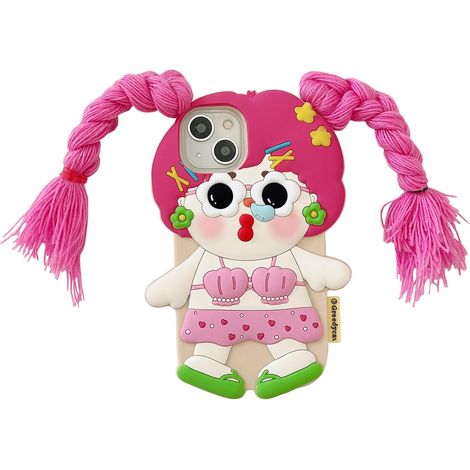 Coque Compatible avec iPhone 18 Pro/17 Pro, Jolie Coque 3D Kawaii Amusante aux Cheveux Longs avec Porte-clés en Gel de Silicone Souple pour Femmes et Filles (1/5)