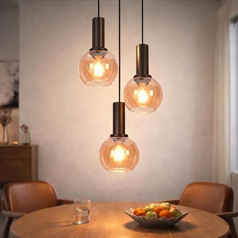 GBLY Lampada a Sospensione Tavolo da Pranzo Sospensione Vetro Sospensione Vintage 3 Luci Ambria Lampada Tavolo da Pranzo Retro Lampada Sala da Pranzo E27 Lampada Pendente Altezza Regolabile per Sala d (1/5)