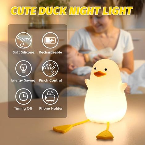 Luce notturna per bambini, simpatica lampada da comodino a forma di anatra, luce d'atmosfera a LED per la cameretta dei bambini, controllo touch, ricarica USB (1/4)