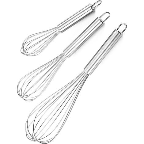 Batteur de cuisine professionnel en acier inoxydable, batteur d'oeufs manuel 3 pièces contient 21cm, 25.2cm, 29.7cm, batteur, battre la pâte, oeufs, mousse, batteur, argent (1/5)