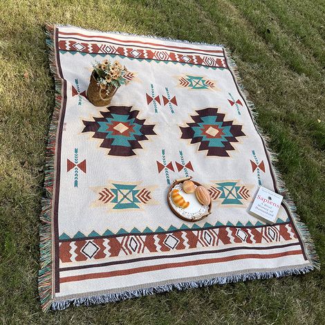 Tapis de pique-nique imperméable, couverture bohème tricotée, natte de camping pour pelouse, plaid extérieur américain, protection contre humidité, grande taille. (1/5)
