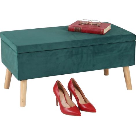 Relaxdays ottoman storage bench, velvet upholstery, 40 l capacity, padded seat, wooden legs, seating furniture