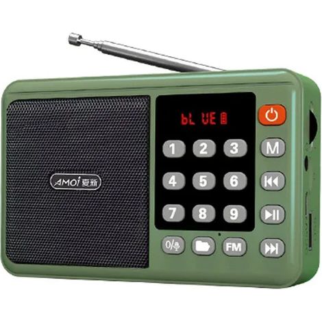 Mini radio FM (verte) - Écran LED - Enceinte Bluetooth sans fil - USB - Carte TF - Fonction enregistrement (1/5)