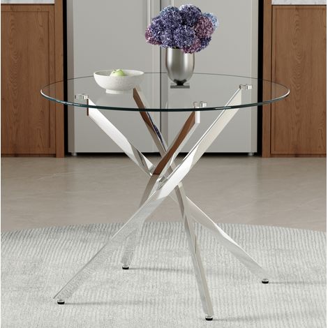 Table ronde 88 cm en verre trempé argent, gain de place pour salle à manger FloraGrace (1/5)