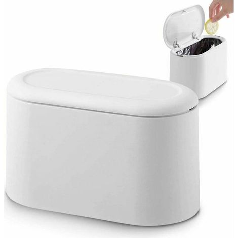 Couvercle De Presse Poubelle Rubbish Dustbin Push Trash Can Table Poubelle Blanche Mini Corbeille De Comptoir Petite Poubelle De Table Pour Cuisine Salle De Bain Bureau Lit Anti-Odeur (1/5)