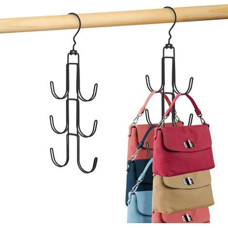 Lot de 2 cintres pour sac à main - Organisateur de sac à main en métal - Porte-sac à dos - Organisateurs et rangement - Noir (1/5)
