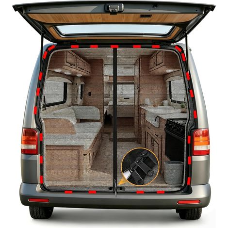 Moustiquaire pour Porte Arrière de Voiture Compatible avec VW T5 T6, Fermeture éclair Magnétique Pare Soleil, Rideau de Séparation Amovible, Anti-Insectes Protection Solaire Voyage Camping (1/5)