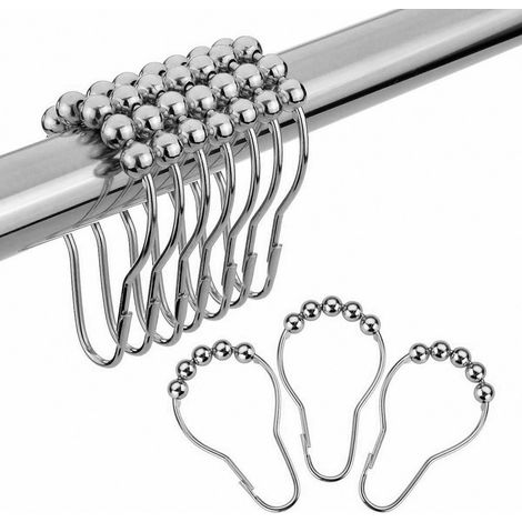 Anneaux Pour Rideau De Douche - Métal Antirouille - À Roulettes Pour Tige Jusqu'à 28 mm - 12 Pièces (1/5)