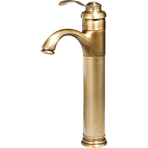 Grifo monomando de cobre de un solo orificio y arco bajo para lavabo, de encimera, para agua fría y caliente (estilo antiguo, alto). (1/5)