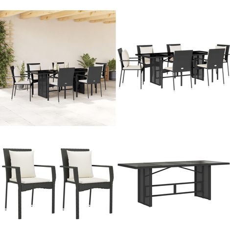 7-tlg. Garten-Essgruppe mit Kissen Schwarz Poly Rattan - Gartenmöbel - Essgruppe - Gartenset - Outdoor Möbel - Terrassenmöbel - Home & Living (1/5)