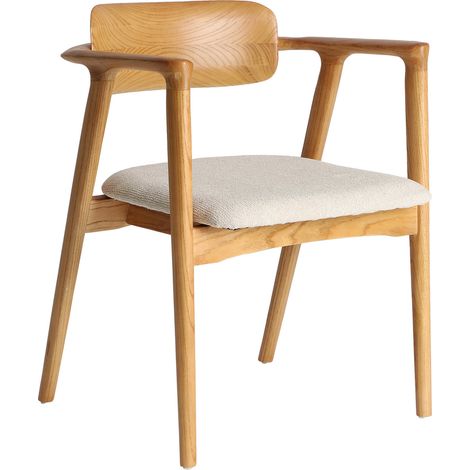 Chaise en bois d'orme et assise écrue - bois brun et crème (1/5)