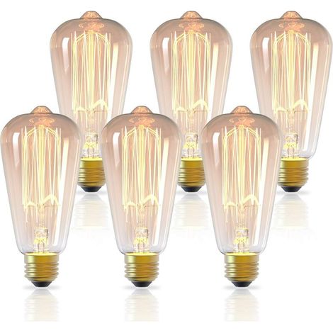 Lot de 6 ampoules E27 vintage Edison E27 ST64 en verre ambré rétro à l'ancienne à intensité variable décoratives ampoules à filament en spirale 40 W 2300 K lumière blanche chaude idéales pour la maiso (1/4)