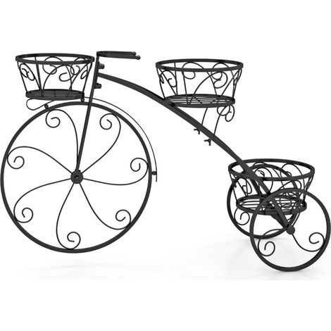 Metal Plant Stand with Bicycle Design, 3 Baskets, Black