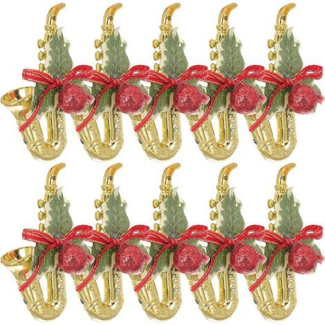 10 saxophonförmige Weihnachtsbaum-Hängedekorationen – Partyzubehör – 8 x 3,5 cm – Gold (1/2)