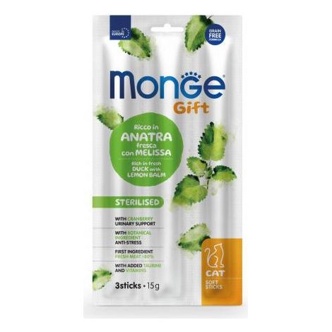 Monge Cat Gift Soft Sticks Sterilised Anatra con Melissa + OMAGGIO - Monge Cat Gift Soft Sticks Sterilised Anatra con Melissa + OMAGGIO - Confezione Da 3 Stick + OMAGGIO Monge GIFT