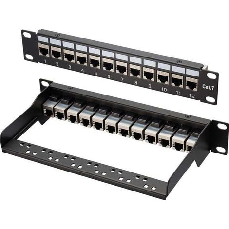 12-Port Cat 7 10" LAN Switch Patch Panel, Shielded Distribution Panel, Rack Mount, Server Mount for Gigabit Network Switch, Desktop and Wall Mount, Shielded (1/4)