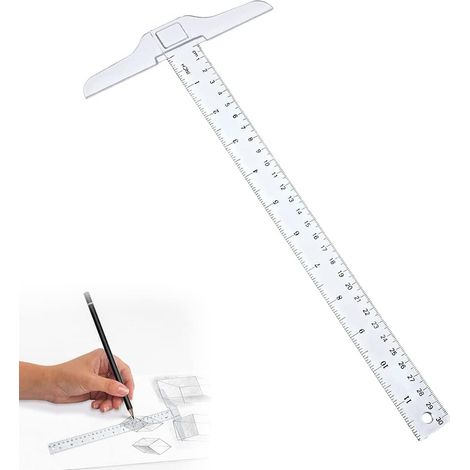 30 cm langes, transparentes T-förmiges Kunststofflineal – doppelseitige Skala für technisches Zeichnen und Schulzeichnungen (1/5)