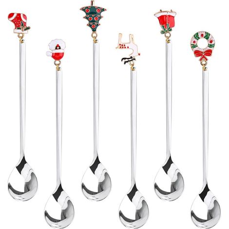 Cuchara Navidad - Acero Inoxidable - 13 cm - Decoración Fiesta Navideña - 6 Unidades (1/5)