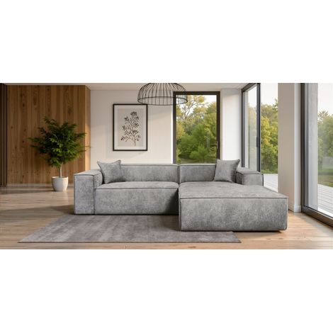 Ecksofa Designersofa CARLOTA in Stoff Perfect Harmony Grau Ottomane Rechts
