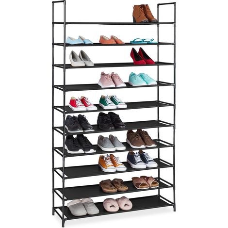 Relaxdays Zapatero Modular XXL, 10 Niveles, para 50 Pares de Zapatos, Zapatera de Tela, 176,5 x 99 x 29,5 cm, Negro