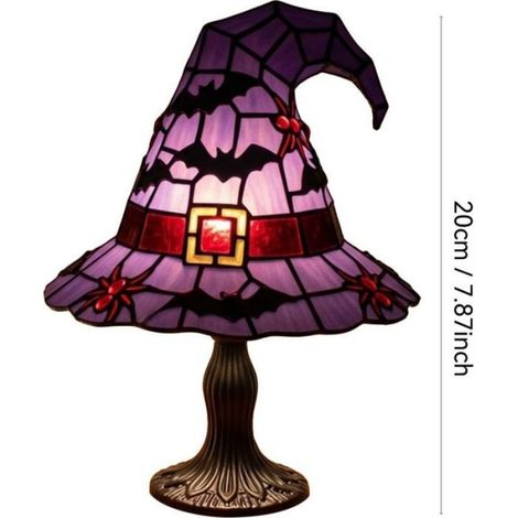 Lampe Halloween Chapeau de Sorcière en Vitrail, Veilleuse LED Vintage USB, Table Décorative pour Maison et Bureau (1/4)