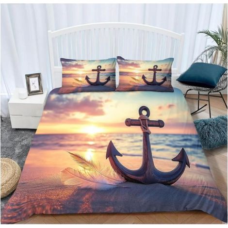 Housse de Couette 220x240 cm Plage Parure de lit en Polyester avec Fermeture Éclair Doux et Durable,2 Taies d'oreiller - 1NO (1/4)